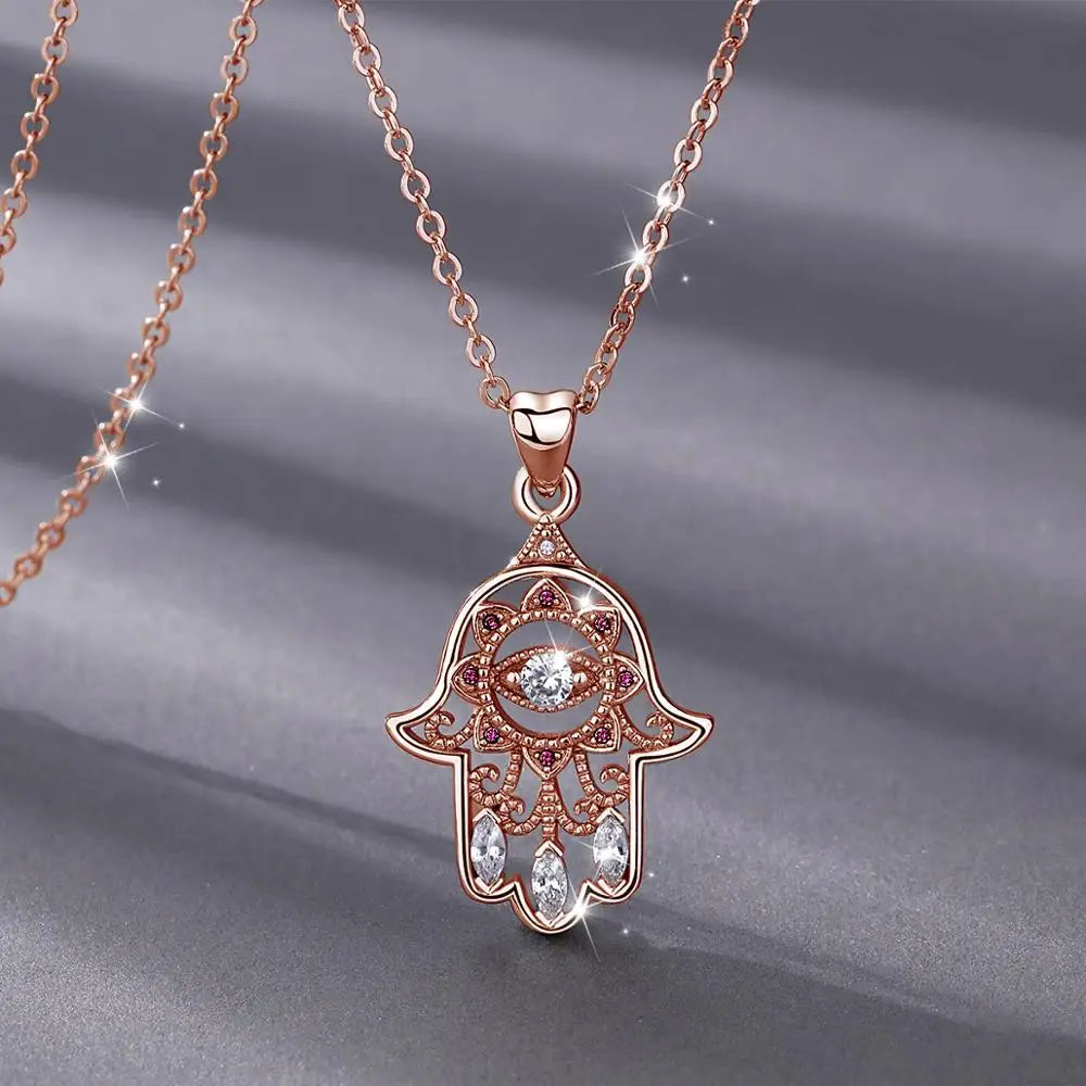 Evil Eye Hamsa Anhänger – 925 Sterling Silber Roségold