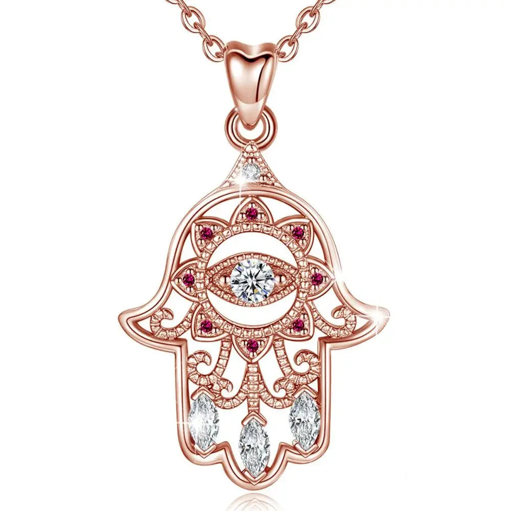 Evil Eye Hamsa Anhänger – 925 Sterling Silber Roségold