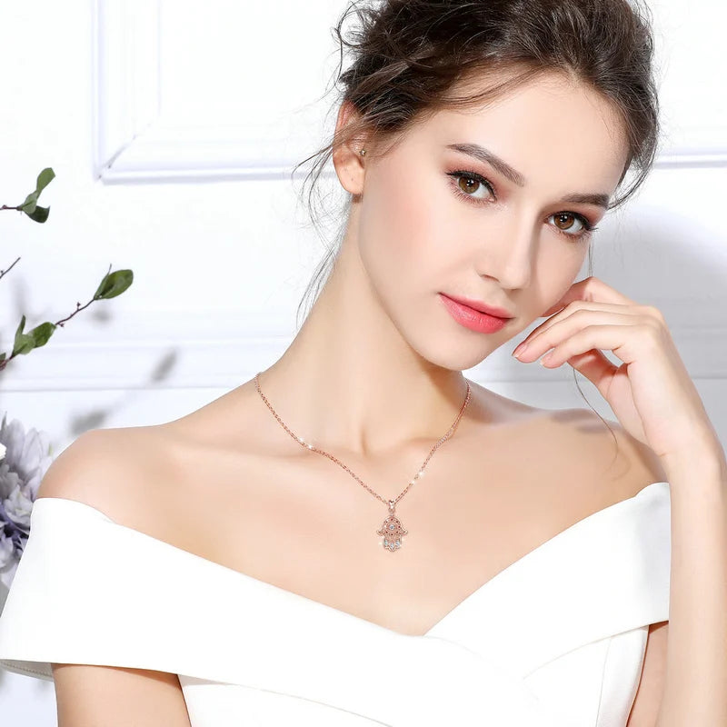 Evil Eye Hamsa Anhänger – 925 Sterling Silber Roségold