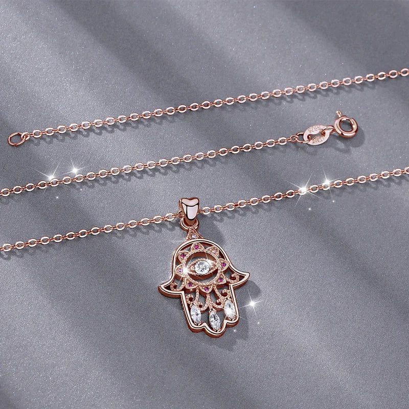 Evil Eye Hamsa Anhänger – 925 Sterling Silber Roségold