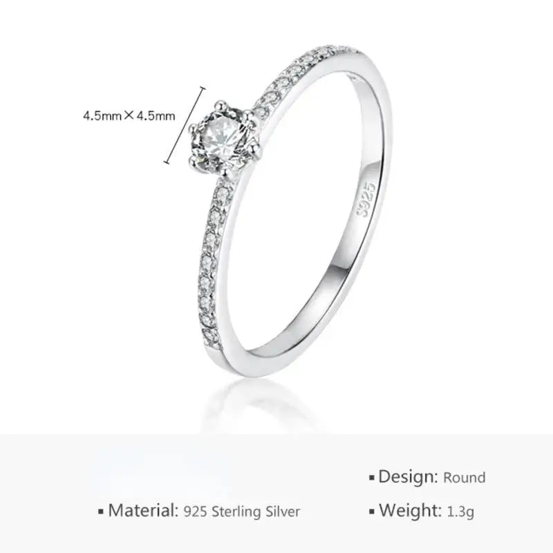 Klassik-Ring – 925 Silber, weißer Moissanit, 4,5 mm Rundschliff