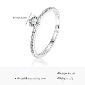 Klassik-Ring – 925 Silber, weißer Moissanit, 4,5 mm Rundschliff