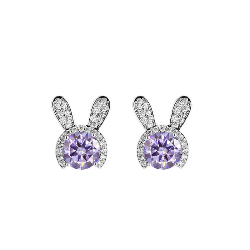Häschen Ohrstecker | 925 Sterling Silber | Moissanit Rundschliff | 1 Karat | GRA