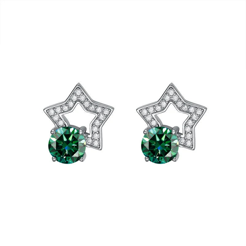 Stern Ohrstecker | 925 Sterling Silber | Moissanit Rundschliff | 1 Karat