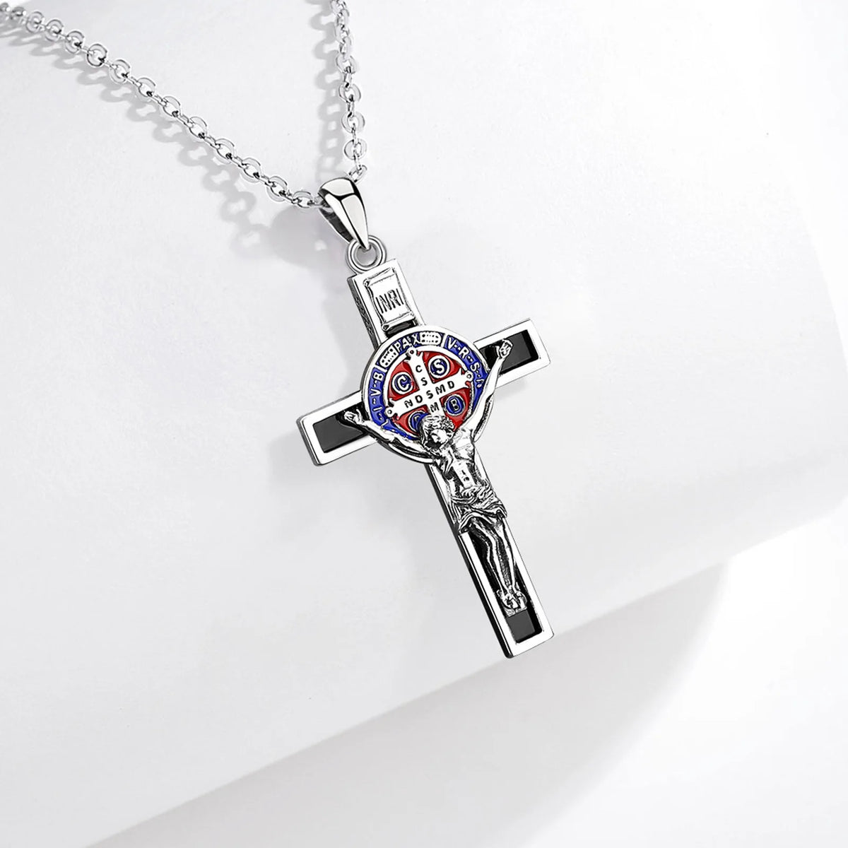 Jesus Kreuz Anhänger | 925 Sterling Silber | Saint Benedict