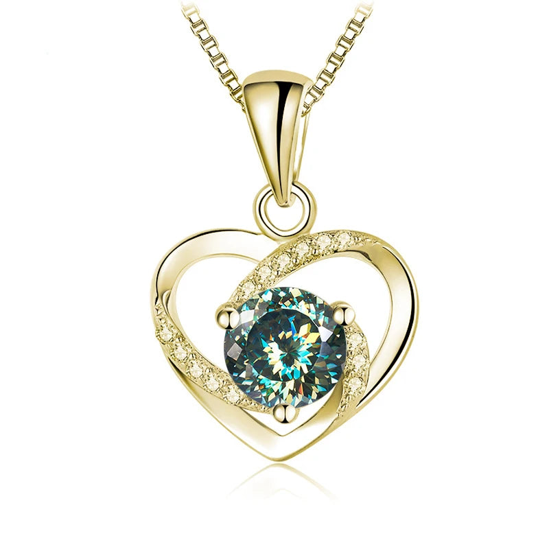 Herz Anhänger mit Moissanit | 925 Sterling Silber | Vergoldet | 1 Karat