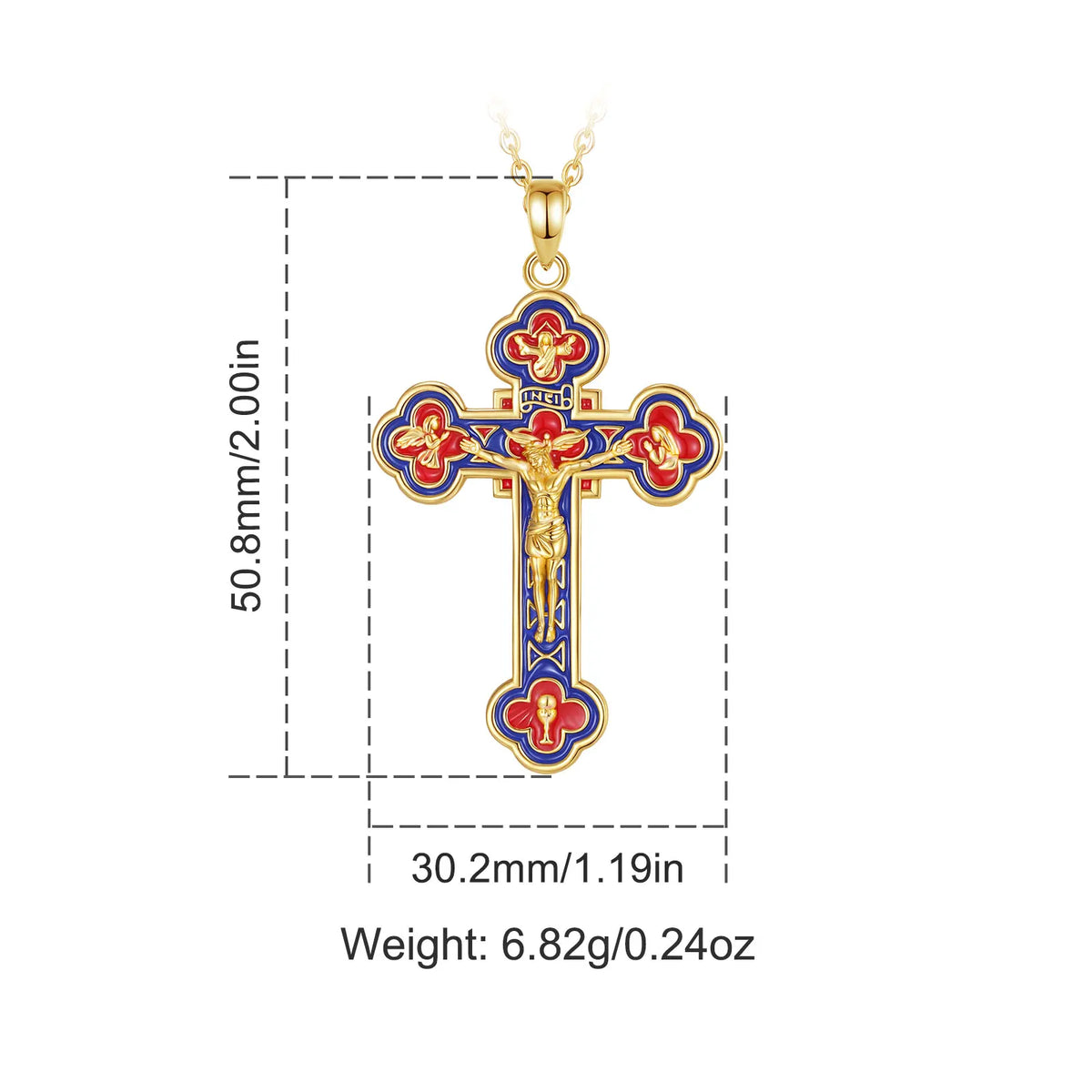 Jesus Crucifix Pendant Red Blue | 925 Silver 18K Gold Plated | Eudora