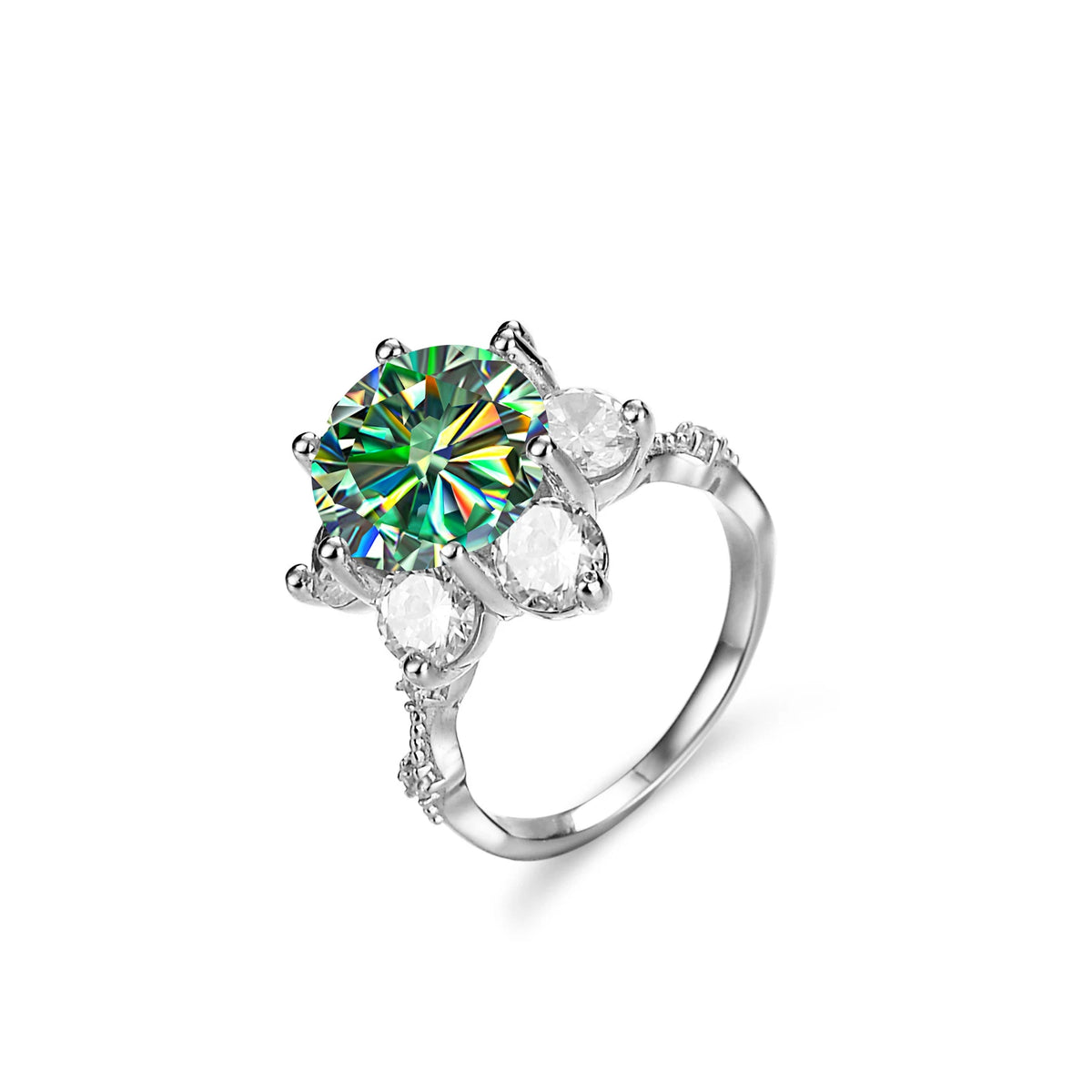 Leveyn Sonnenblumen-Ring – 925 Silber, Moissanit 5 CT, florales Design