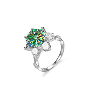 Leveyn Sonnenblumen-Ring – 925 Silber, Moissanit 5 CT, florales Design