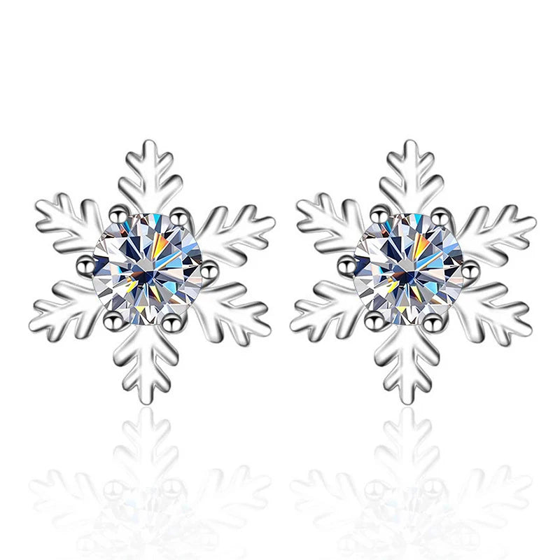 Schneeflocke Ohrstecker | 925 Sterling Silber | Moissanit | 0,5 Karat pro Stein