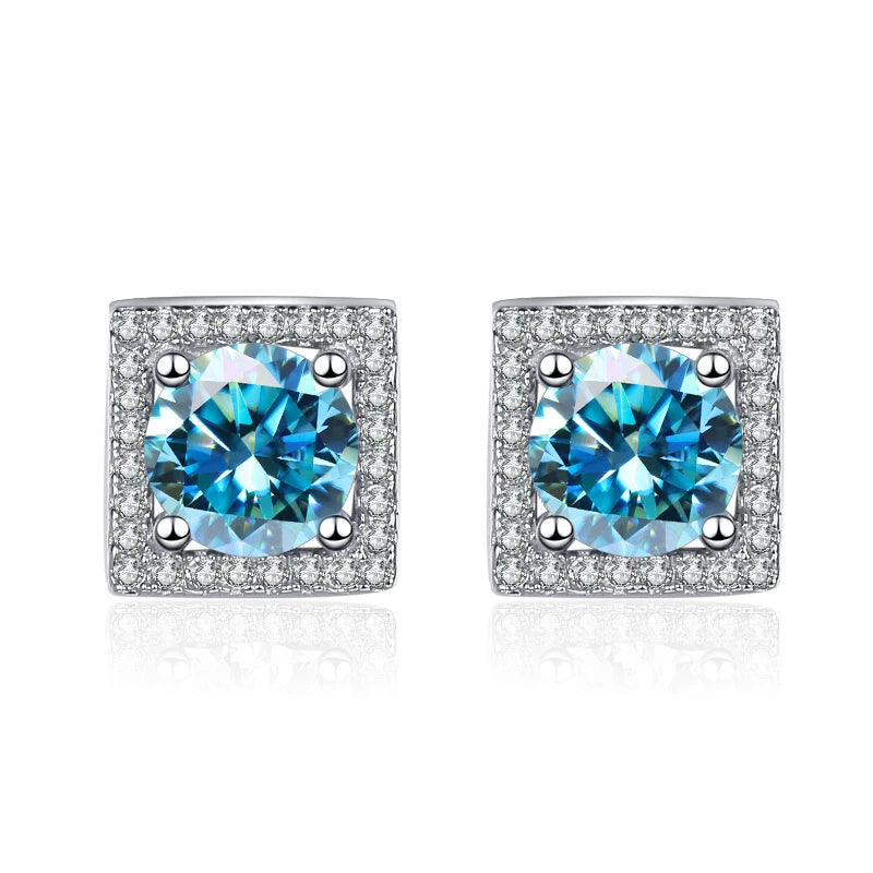 Quadrat Ohrstecker | 925 Sterling Silber | Moissanit | 1 Karat pro Stein