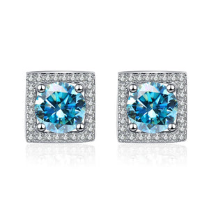 Quadrat Ohrstecker | 925 Sterling Silber | Moissanit | 1 Karat pro Stein