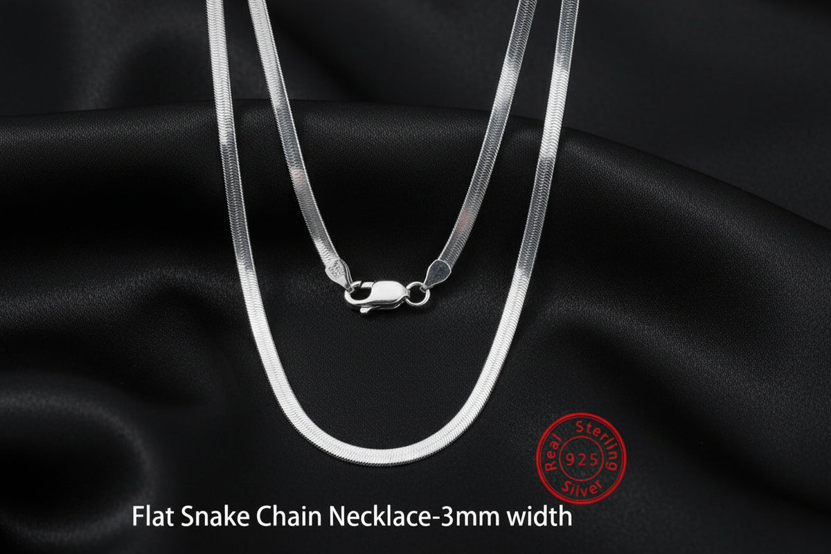 925 Sterling Silver Flat Snake Chain Necklace
