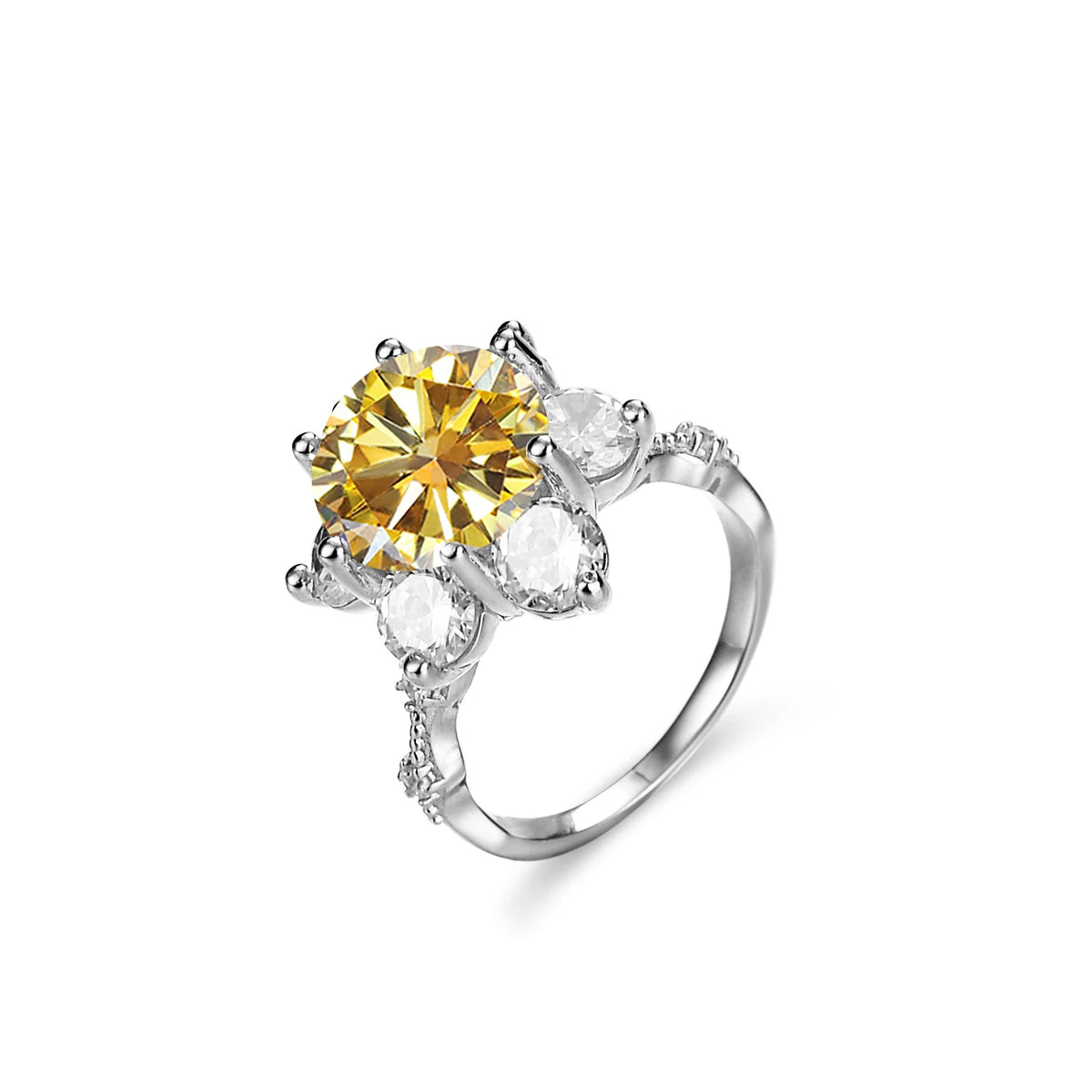 Leveyn Sonnenblumen-Ring – 925 Silber, Moissanit 5 CT, florales Design