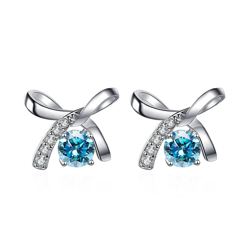 Schleife Ohrstecker | 925 Sterling Silber | Moissanit | 0,5 Karat pro Stein