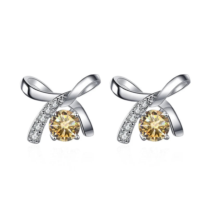 Schleife Ohrstecker | 925 Sterling Silber | Moissanit | 0,5 Karat pro Stein