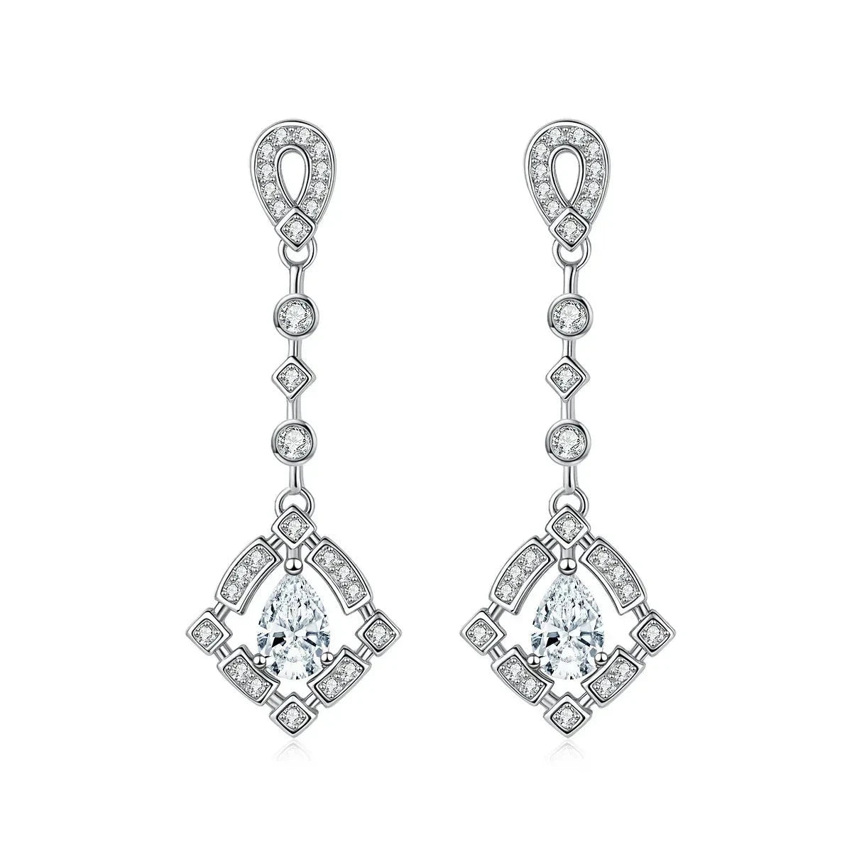 Moissanit Hängeohrringe – 925 Silber, geometrisch