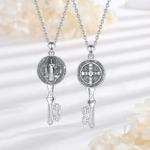 Saint Benedict Anhänger | 925 Sterling Silber | Kreuz & Schlüssel