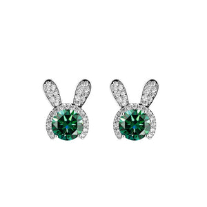 Häschen Ohrstecker | 925 Sterling Silber | Moissanit Rundschliff | 1 Karat | GRA