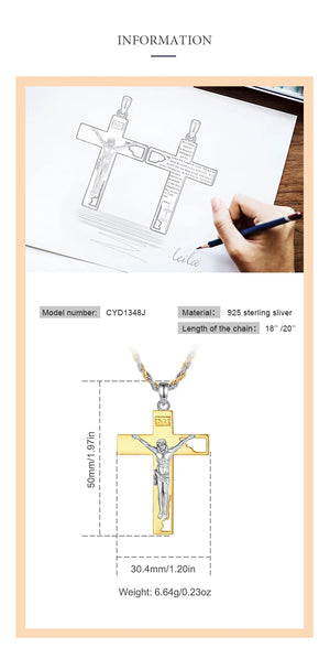 Crucifix Cross Pendant | 925 Sterling Silver | Gold-Plated