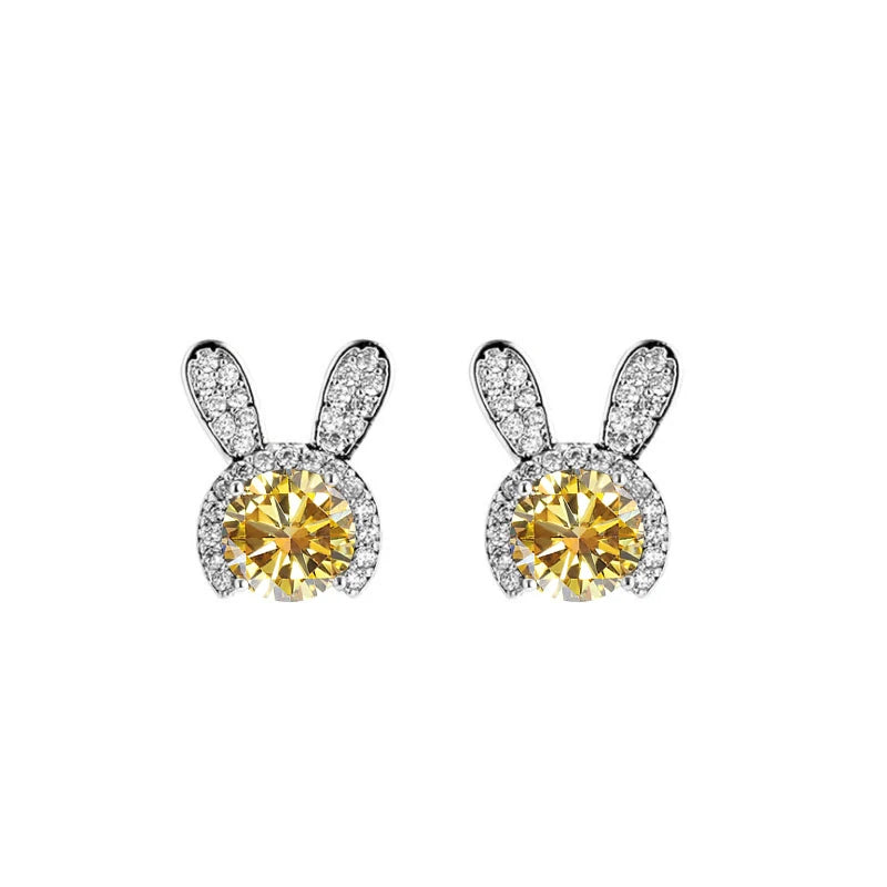 Häschen Ohrstecker | 925 Sterling Silber | Moissanit Rundschliff | 1 Karat | GRA