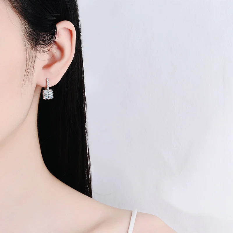 Moissanit Ohrstecker – 925 Silber, Princess Cut, mehrfarbig