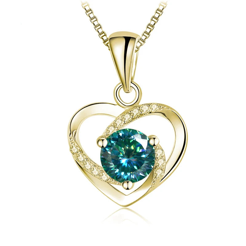 Herz Anhänger mit Moissanit | 925 Sterling Silber | Vergoldet | 1 Karat