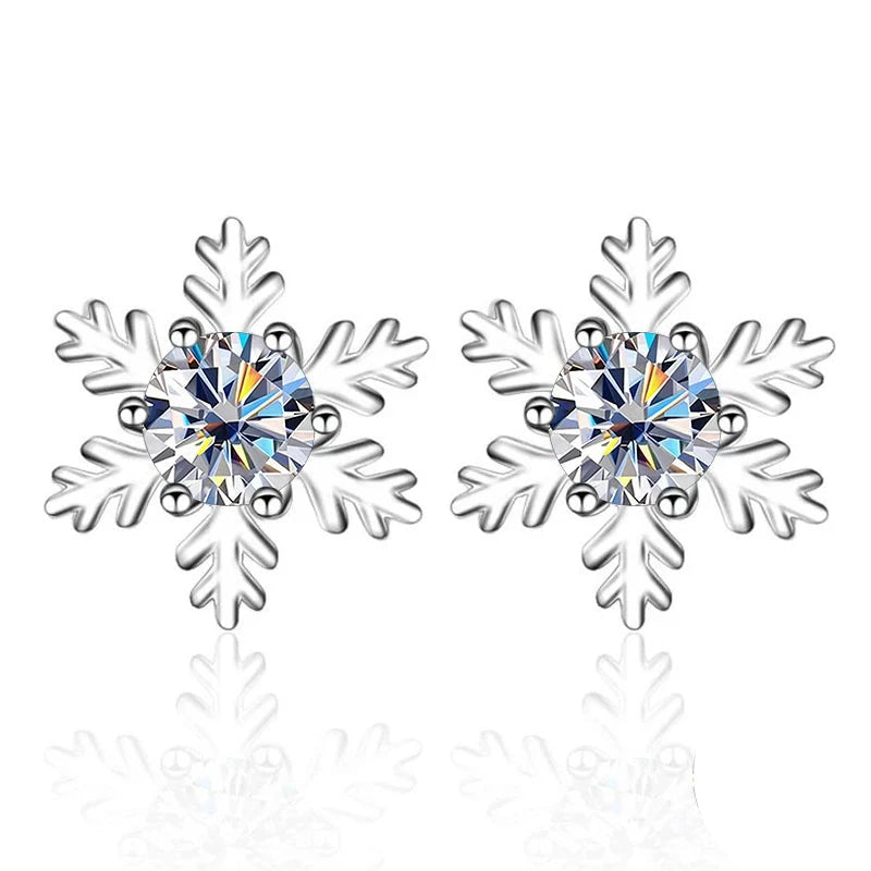 Schneeflocke Ohrstecker | 925 Sterling Silber | Moissanit | 0,5 Karat pro Stein