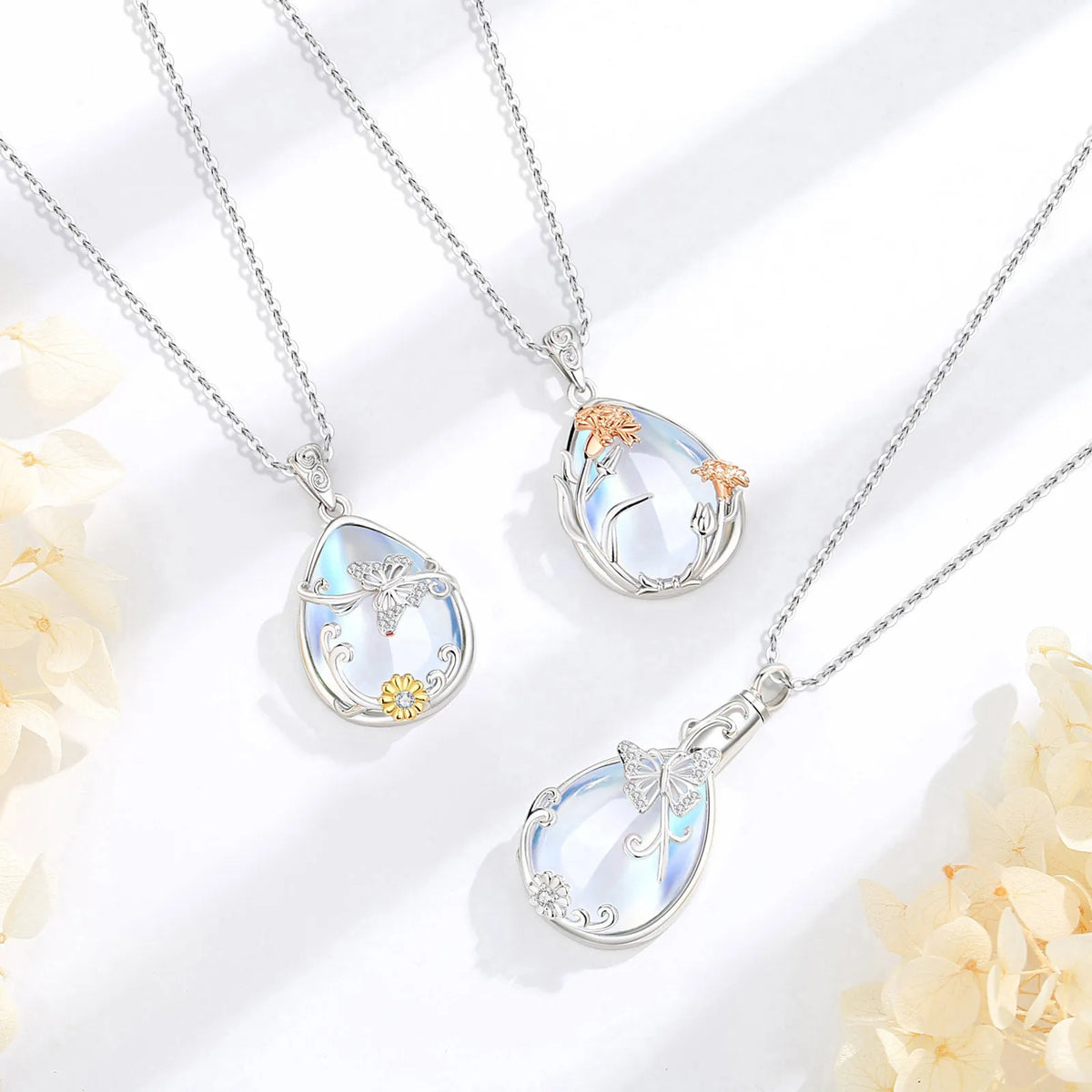Blumen Anhänger – 925 Sterling Silber mit Mondstein