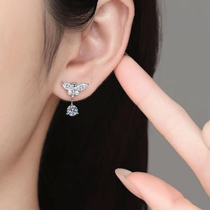 Schmetterling Ohrringe mit Perle | 925 Sterling Silber | Moissanit | D-Farbe