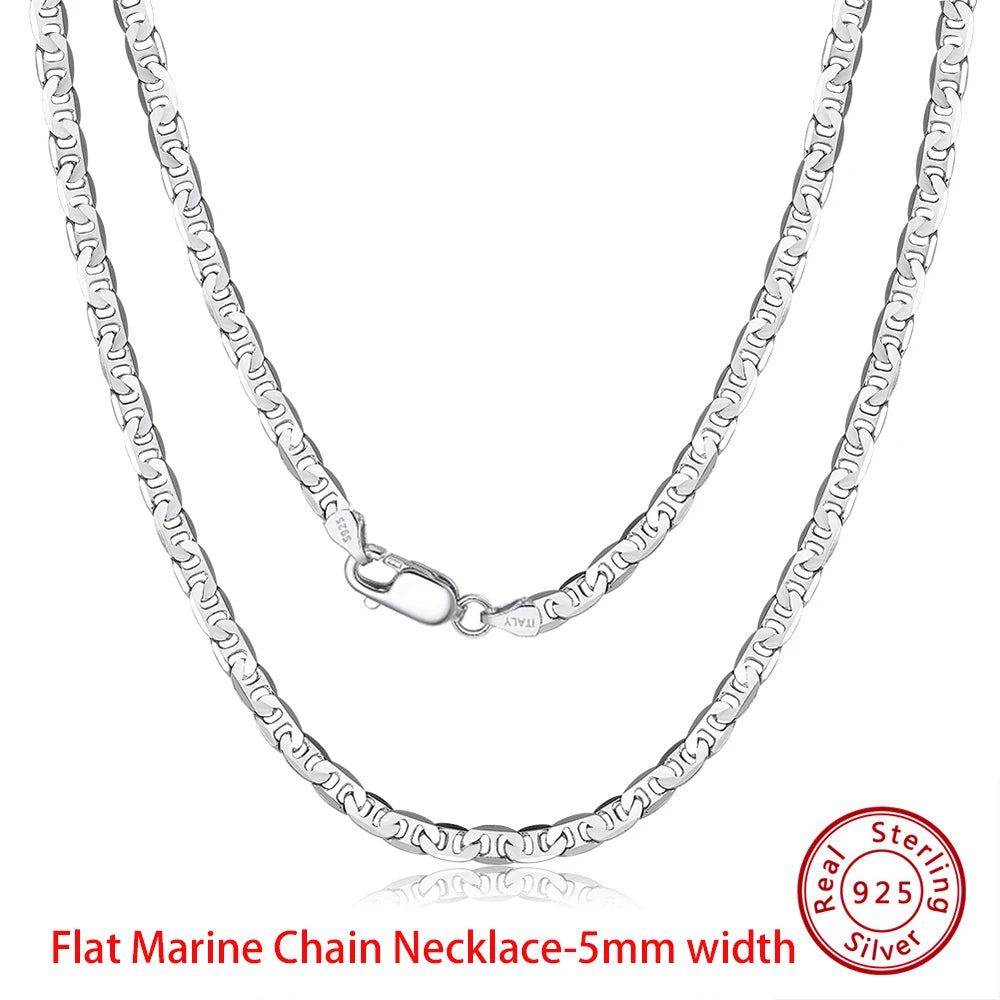 925 Sterling Silver Flat Mariner Chain Necklace