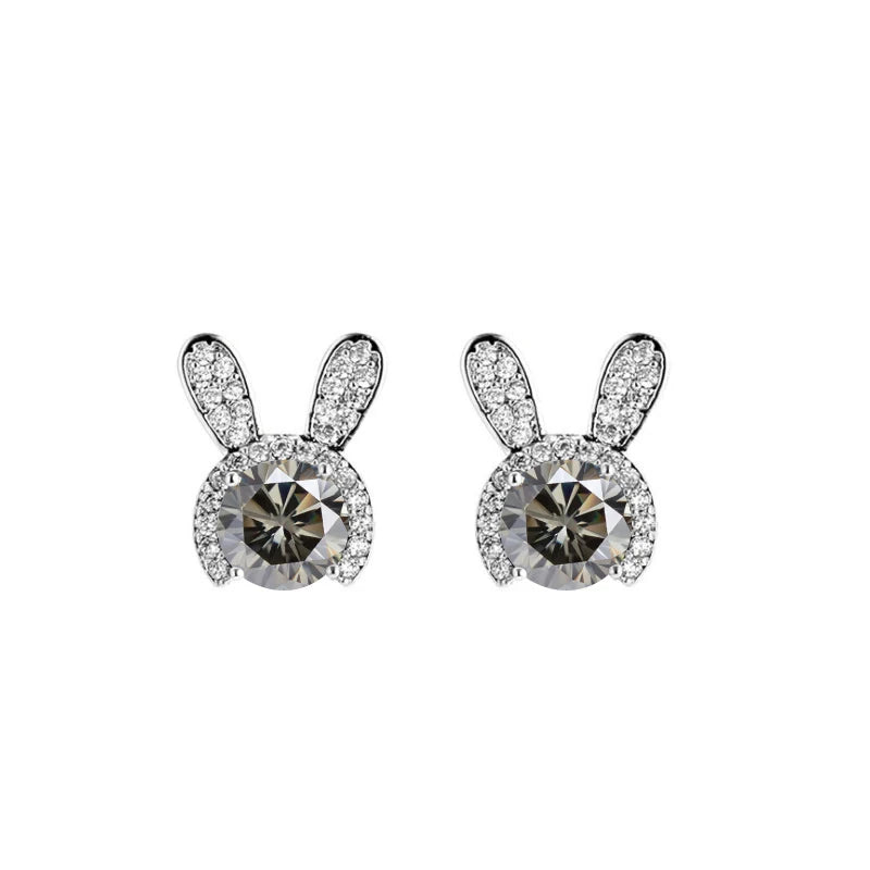 Häschen Ohrstecker | 925 Sterling Silber | Moissanit Rundschliff | 1 Karat | GRA