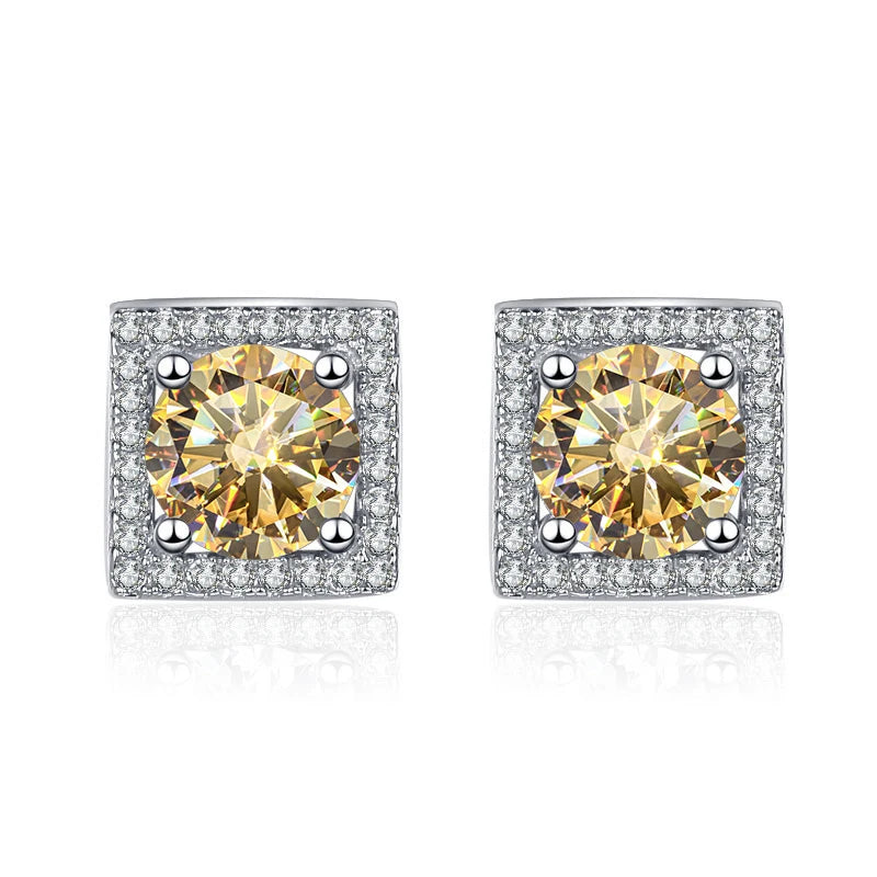 Quadrat Ohrstecker | 925 Sterling Silber | Moissanit | 1 Karat pro Stein