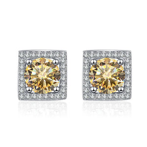 Quadrat Ohrstecker | 925 Sterling Silber | Moissanit | 1 Karat pro Stein