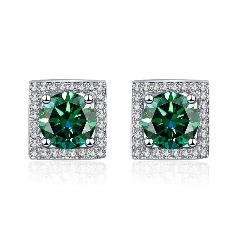 Quadrat Ohrstecker | 925 Sterling Silber | Moissanit | 1 Karat pro Stein