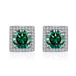 Quadrat Ohrstecker | 925 Sterling Silber | Moissanit | 1 Karat pro Stein