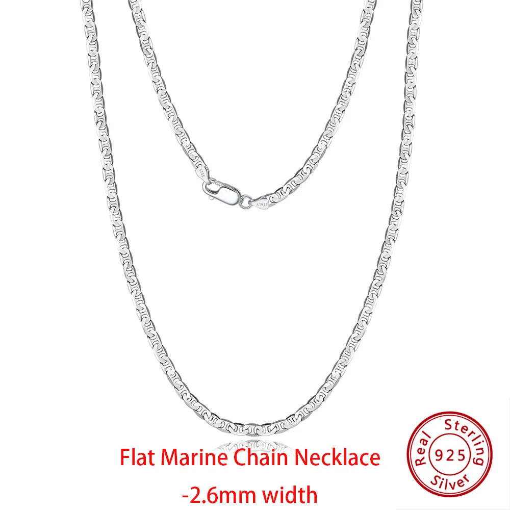 925 Sterling Silver Flat Mariner Chain Necklace