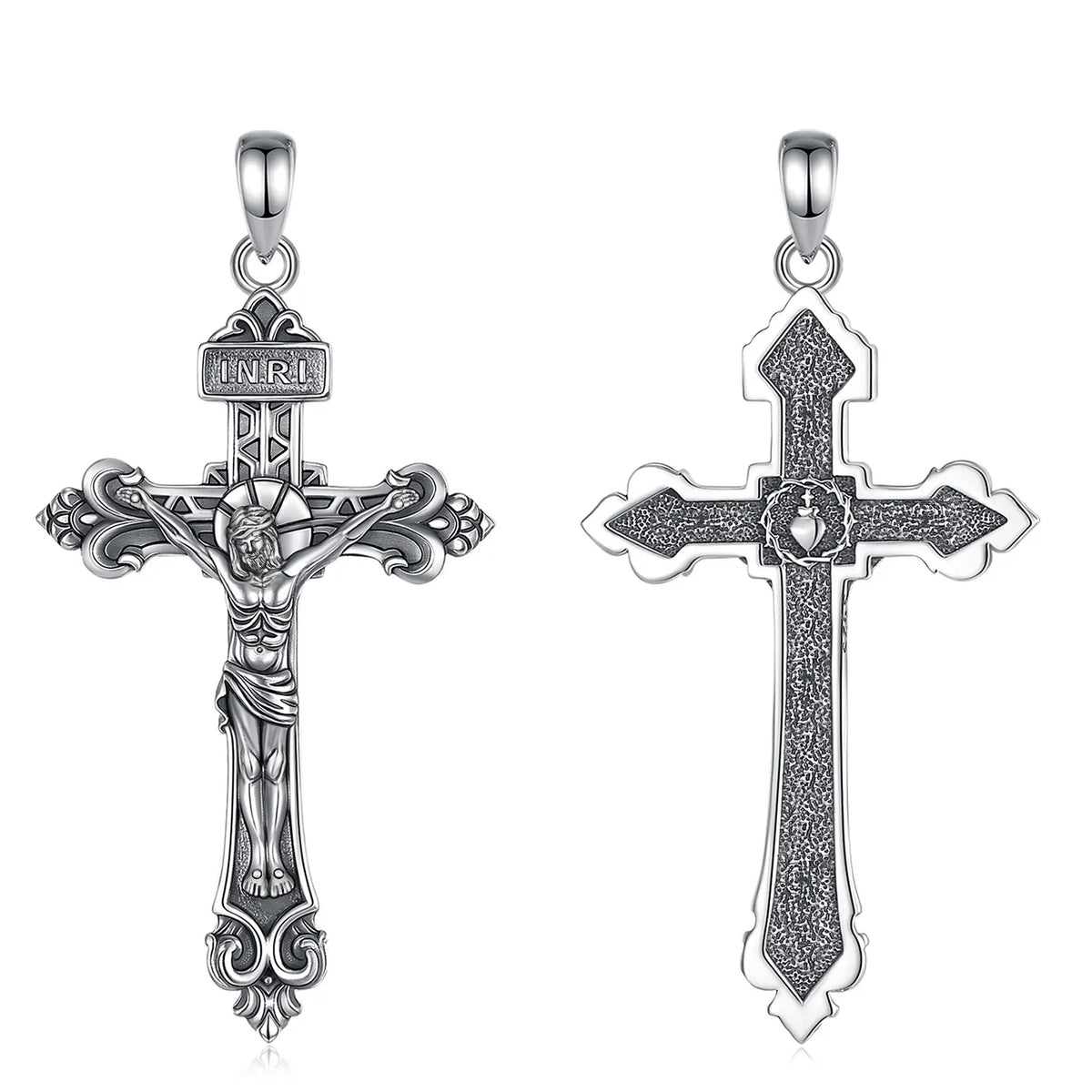 Kruzifix Kreuz Anhänger | 925 Sterling Silber | Heiliges Herz Jesu
