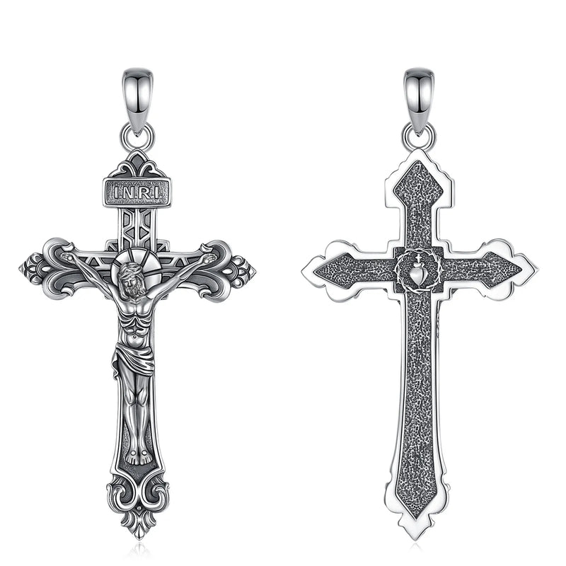 Kruzifix Kreuz Anhänger | 925 Sterling Silber | Heiliges Herz Jesu