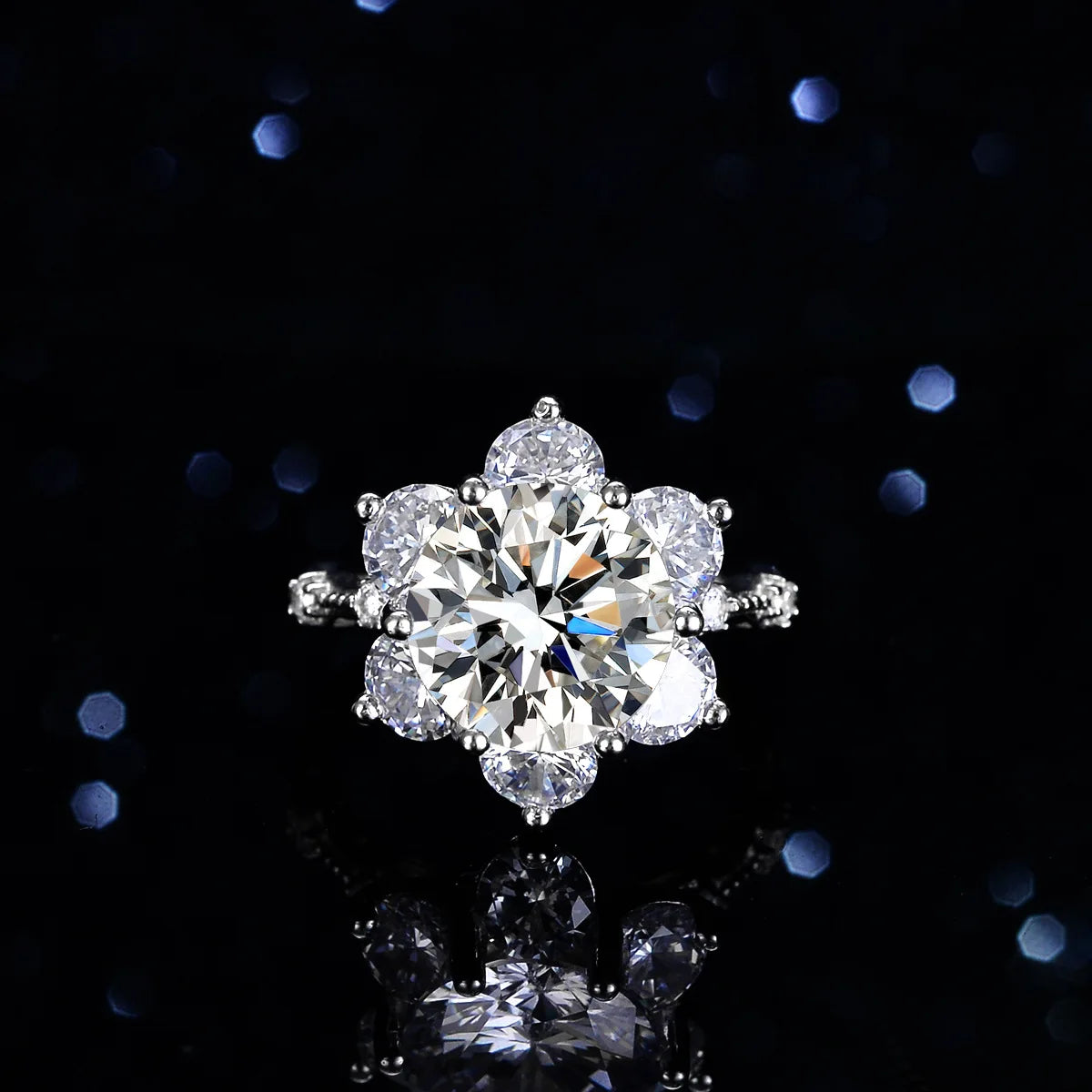 Leveyn Sonnenblumen-Ring – 925 Silber, Moissanit 5 CT, florales Design