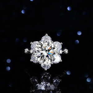 Leveyn Sonnenblumen-Ring – 925 Silber, Moissanit 5 CT, florales Design