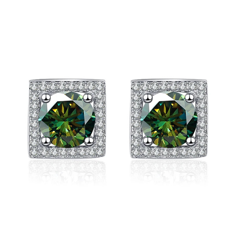 Quadrat Ohrstecker | 925 Sterling Silber | Moissanit | 1 Karat pro Stein