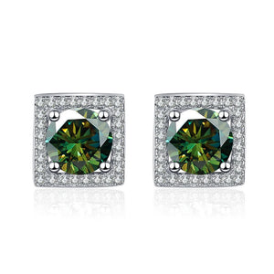 Quadrat Ohrstecker | 925 Sterling Silber | Moissanit | 1 Karat pro Stein