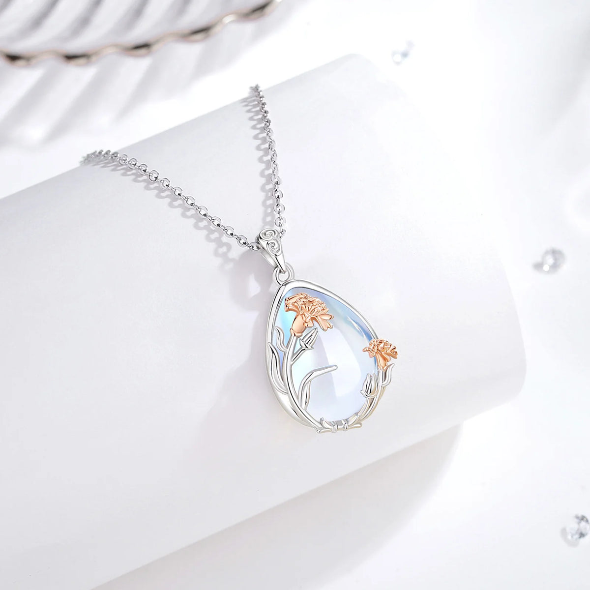 Blumen Anhänger – 925 Sterling Silber mit Mondstein
