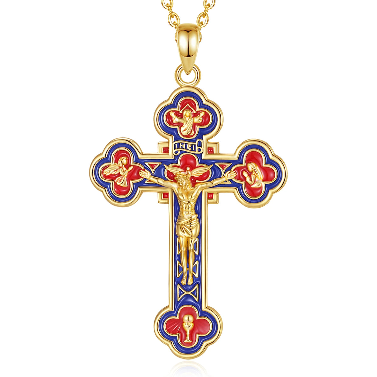 Jesus Crucifix Pendant Red Blue | 925 Silver 18K Gold Plated | Eudora