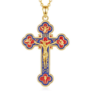 Jesus Crucifix Pendant Red Blue | 925 Silver 18K Gold Plated | Eudora