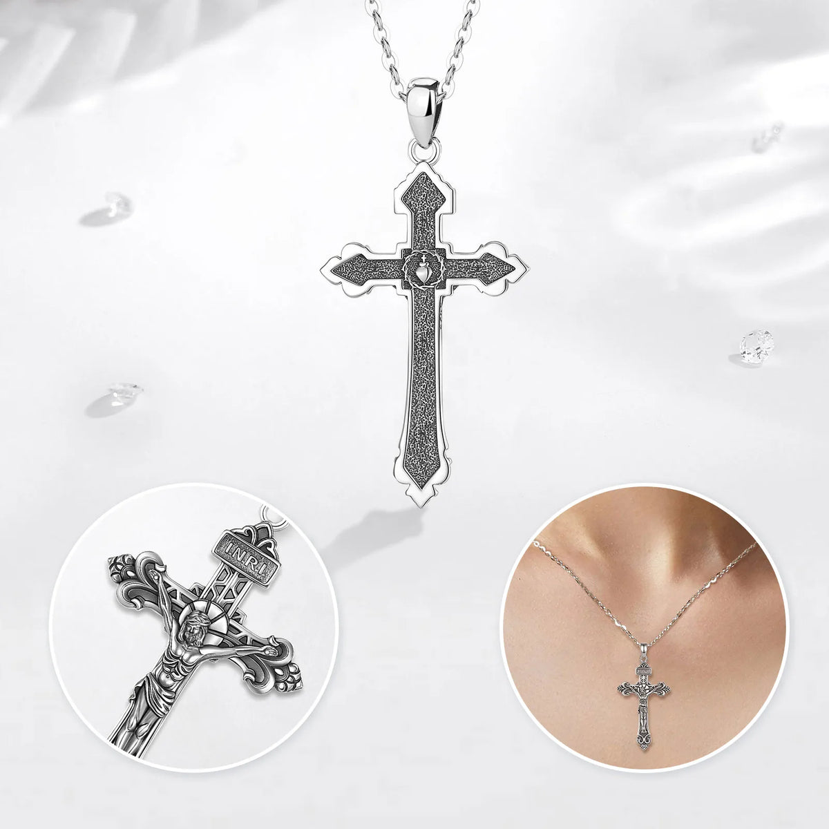 Kruzifix Kreuz Anhänger | 925 Sterling Silber | Heiliges Herz Jesu