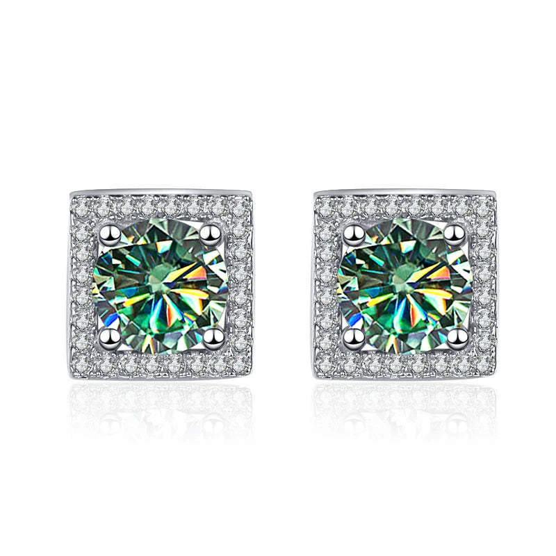 Quadrat Ohrstecker | 925 Sterling Silber | Moissanit | 1 Karat pro Stein