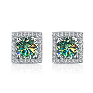 Quadrat Ohrstecker | 925 Sterling Silber | Moissanit | 1 Karat pro Stein