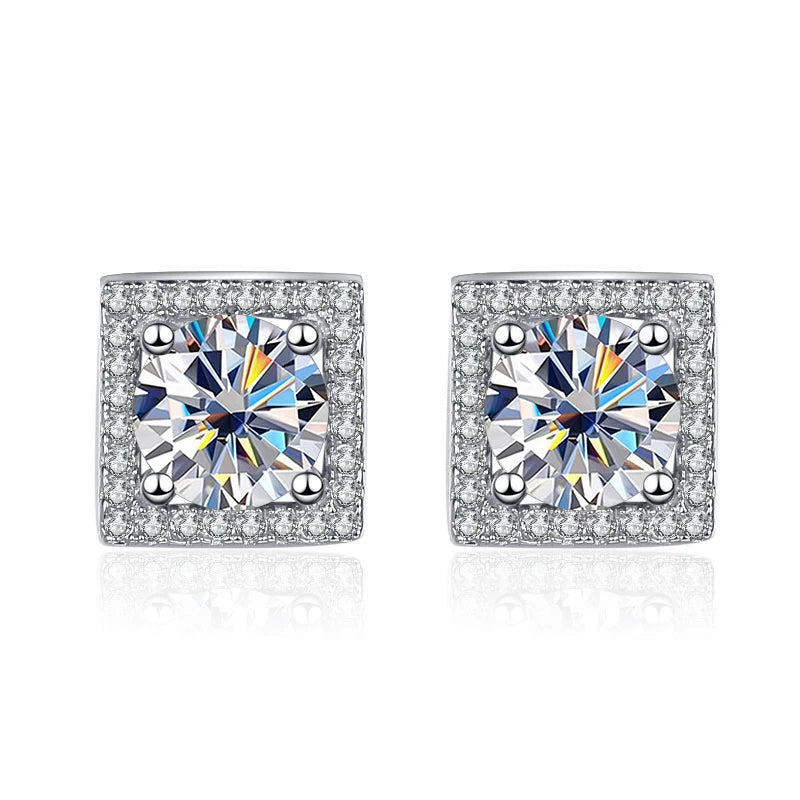 Quadrat Ohrstecker | 925 Sterling Silber | Moissanit | 1 Karat pro Stein